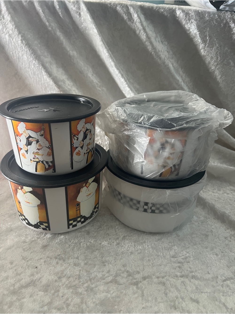 Decorative Chef Print Food Storage Containers with Black Lids - Set of 4